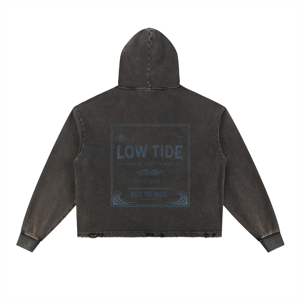 Vintage Washed Frayed-Hem Hoodie