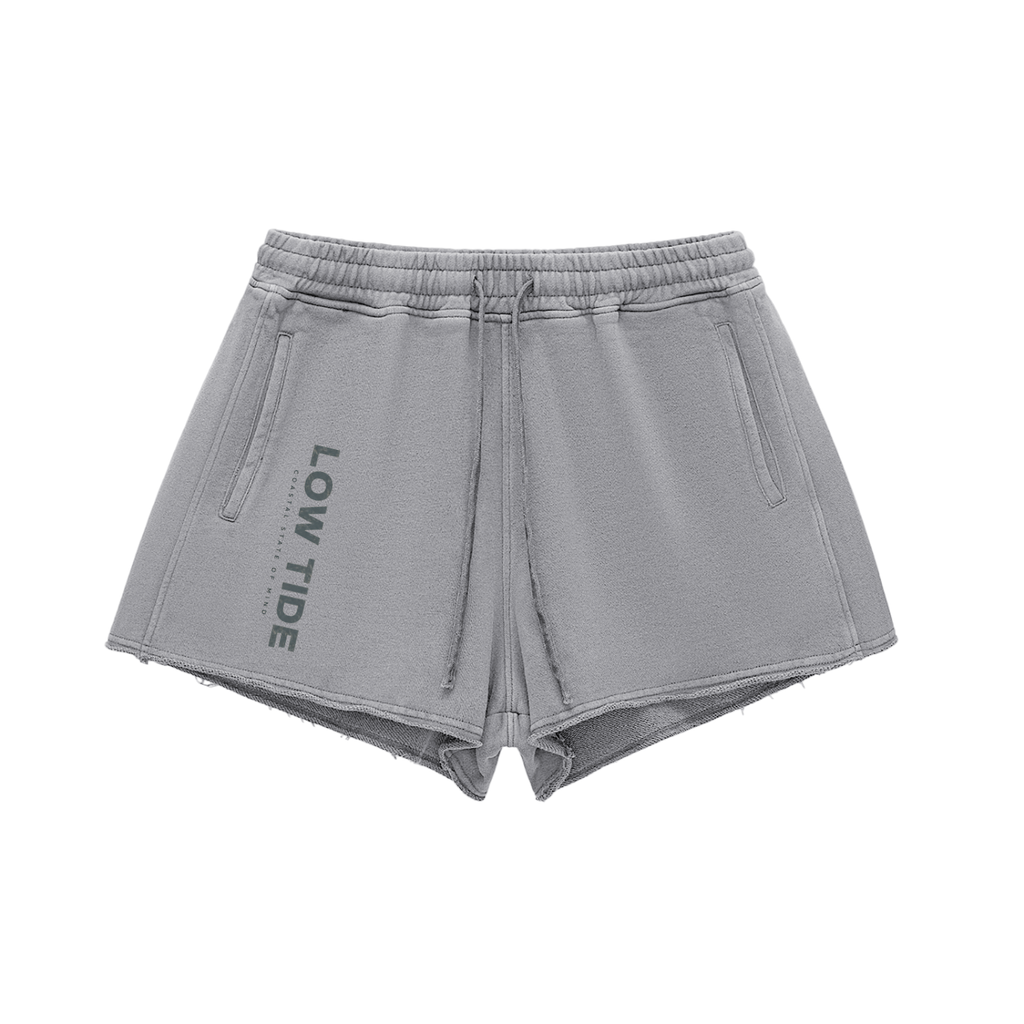 Snow Washed Raw Edge Drawstring Shorts