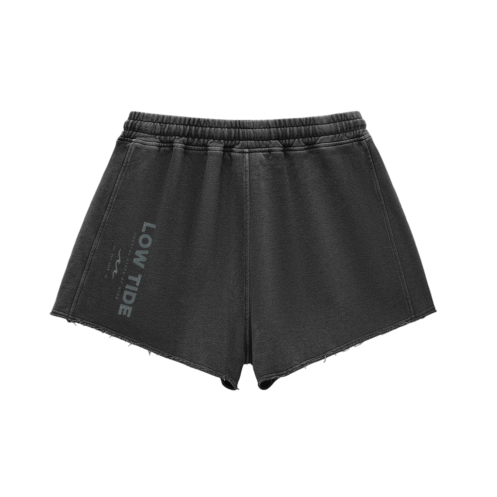 Snow Washed Raw Edge Drawstring Shorts