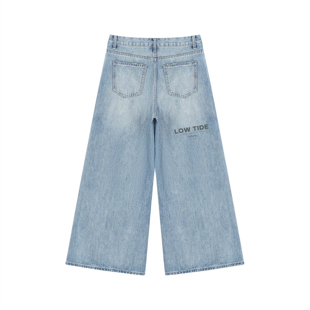 Women's Vintage Wash Distressed Wide Leg Jeans