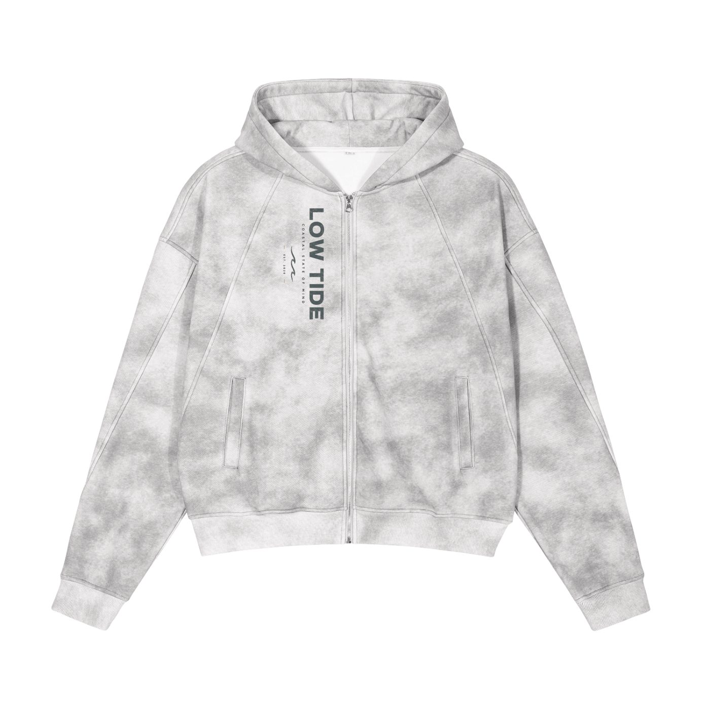 -Dirty Washed Zip-Up Fleece Hoodie-