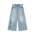Women's Vintage Wash Distressed Wide Leg Jeans