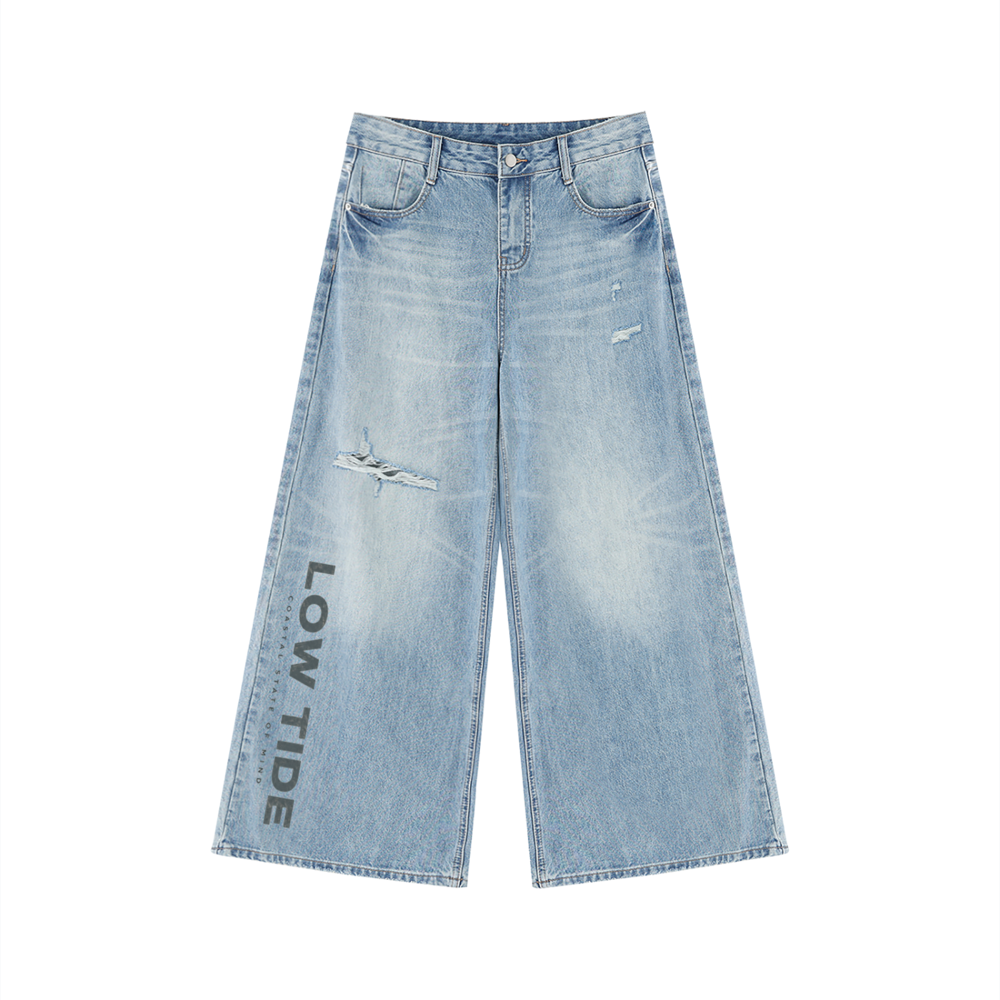 Women's Vintage Wash Distressed Wide Leg Jeans